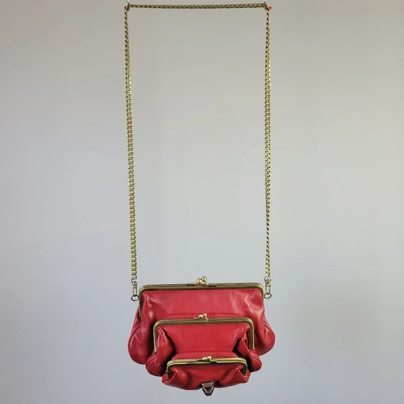 HAYDEN-HARNETT // ltd ed leather gold detail 3 kiss lock chain strap bag